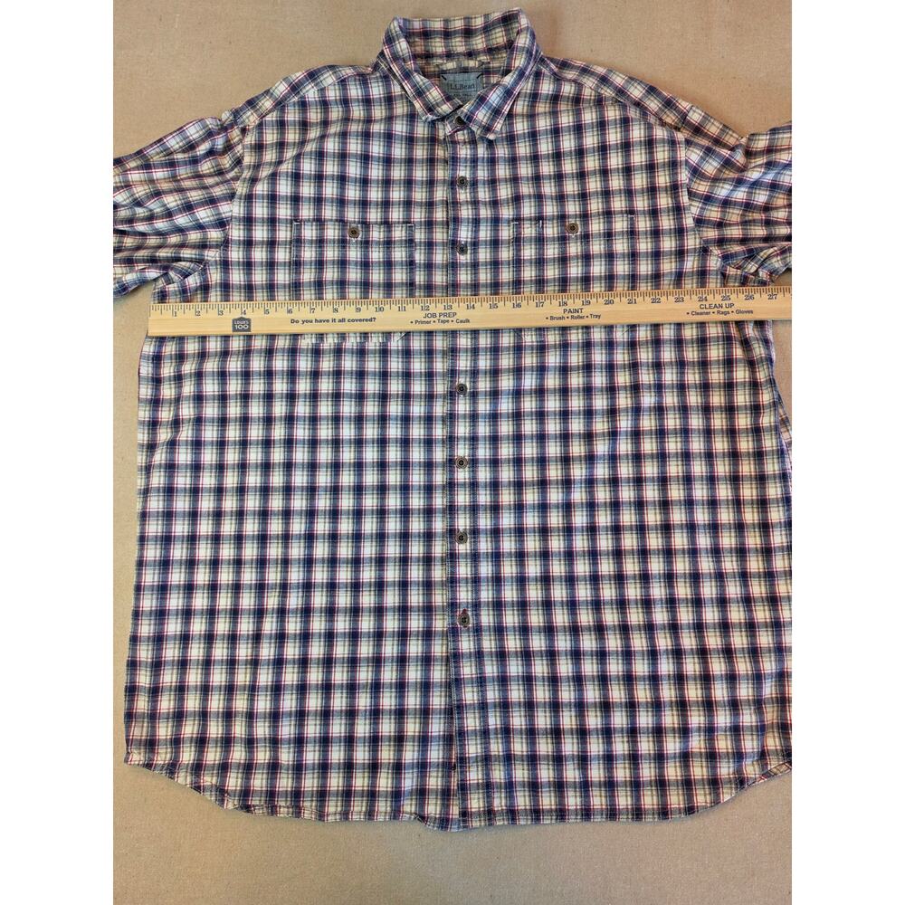 LL Bean Blue White Red Plaid Double-Pocket Long-Sleeve Button-Up Sz 2XLT - Picture 5 of 9